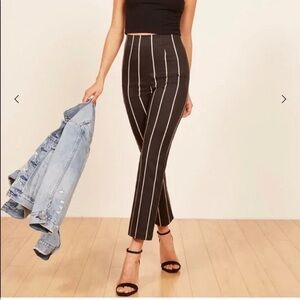Reformation Black and White Cropped Ankle Pants - Marlon Pinstripe